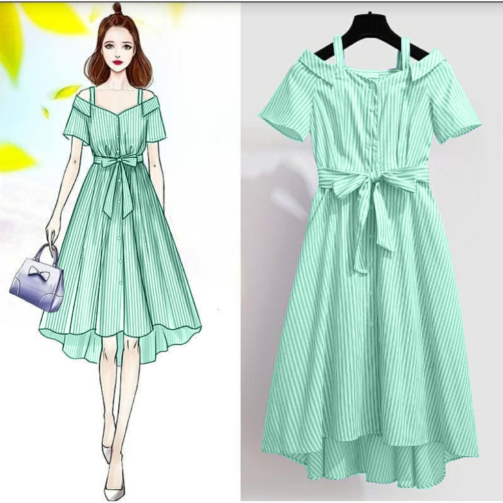 *[MCFK] Dress Stripe Flower Sabri Korea / Dress Wanita Korea / Dress / Casual Dress Wanita