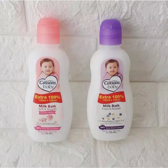 100ml + 100ml Cussons Baby MILK BATH - Soft Smooth / Fresh Nourish Extra Pink Ungu sabun bayi