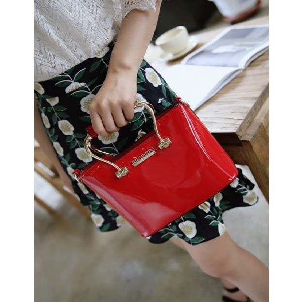 TAS FASHION Tas Tote Handbag Wanita Kantor Merah Maroon Wanita Glossy Elegan