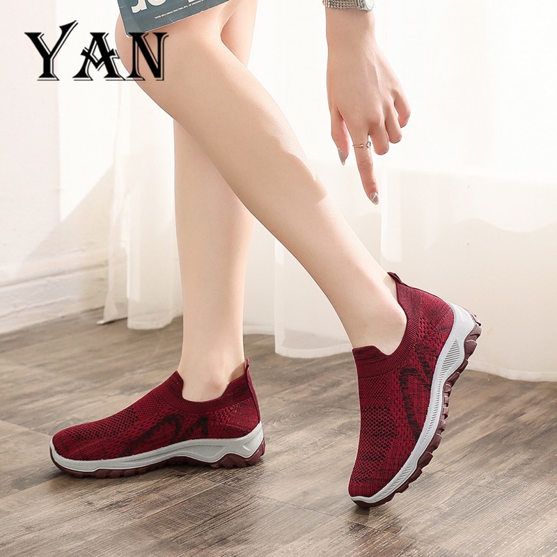 YAN Sepatu Sneakers Wanita Mode Kasual Sepatu Slip-On