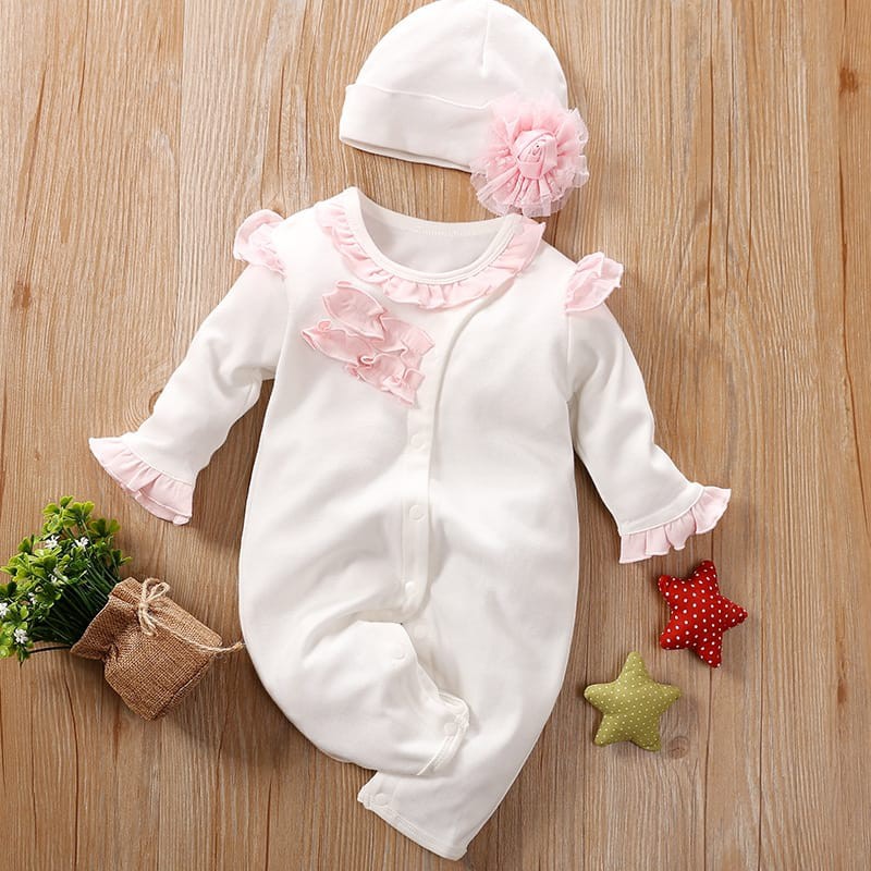 [COD] Baju bayi perempuan 0-2 tahun PINK &amp; PUTIH FREE KUPLUK / jumper bayi perempuan baju baby import