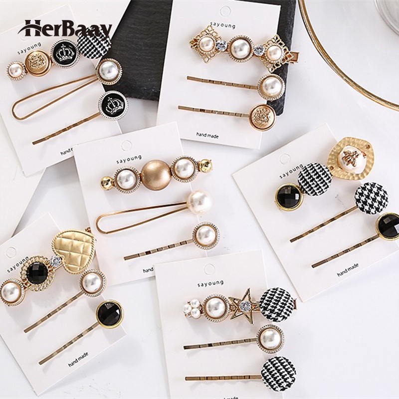 

Herbaay Klip Rambut Samping Mutiara Korea Jepit Rambut Mutiara Hairclip Set Klip Sweet Wind Bangs