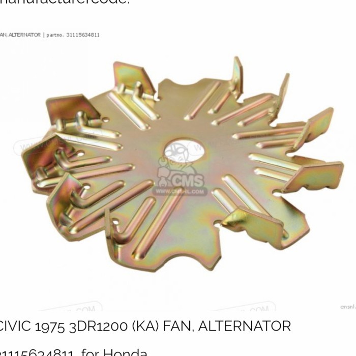 Fan Alternator / Kipas Dinamo Pengisian Honda LIFE Civic Deluxe 77 78