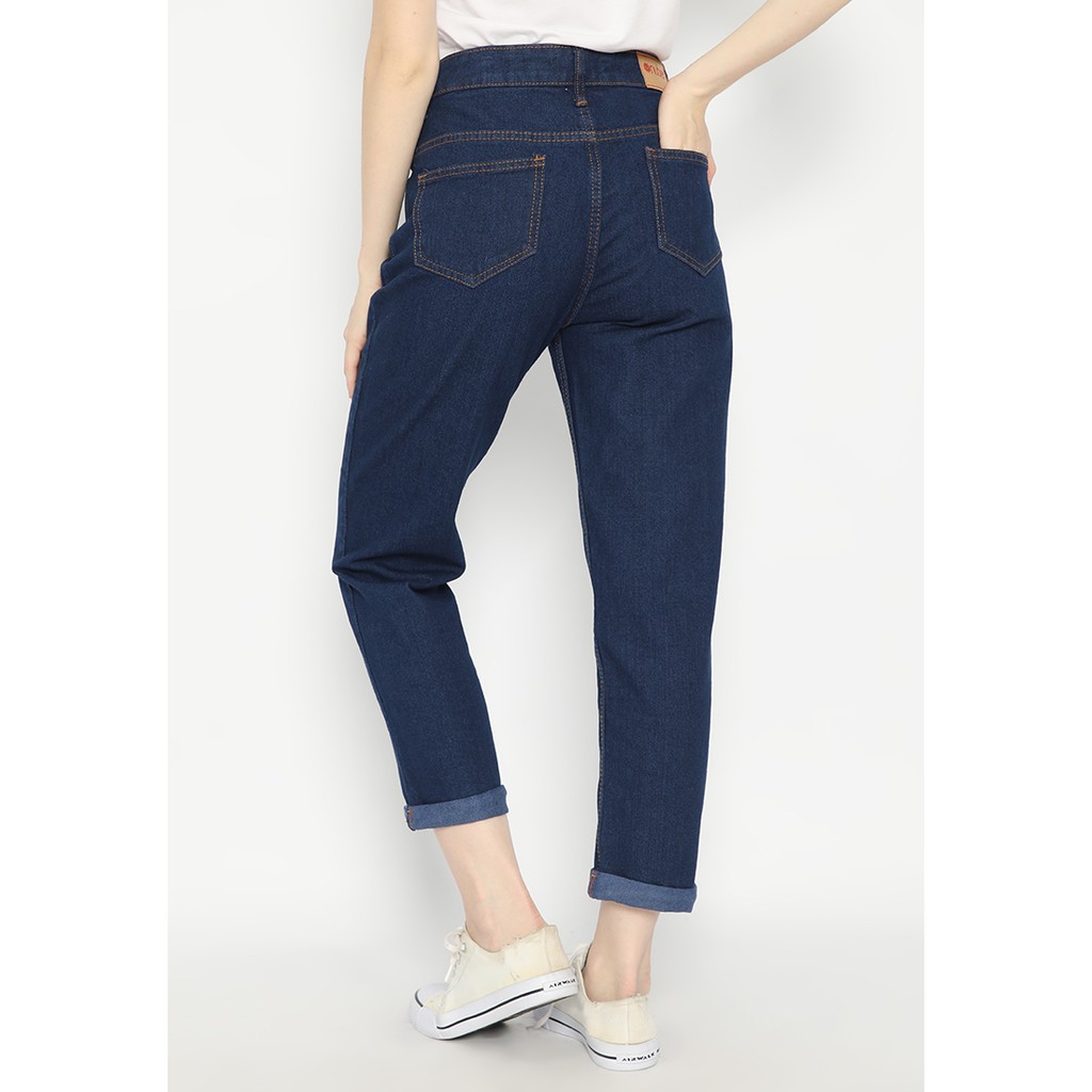 Dazina Boyfriend Jeans Tebal Celana Wanita - Navy