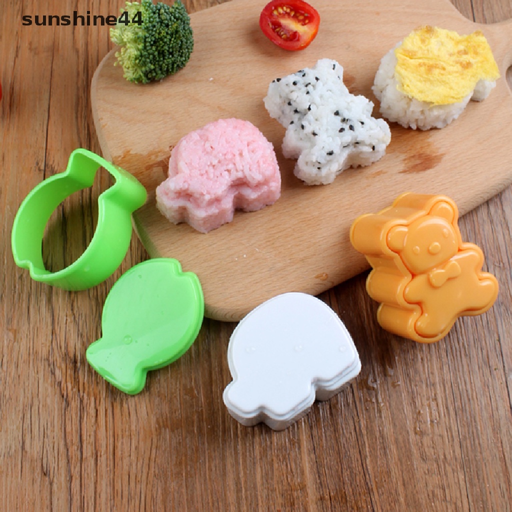 Sunshine 3Pcs / Set Cetakan Pemotong Roti / Kue / Biskuit / Pastry / Nasi Bentuk Kartun Gajah / Ikan / Beruang DIY