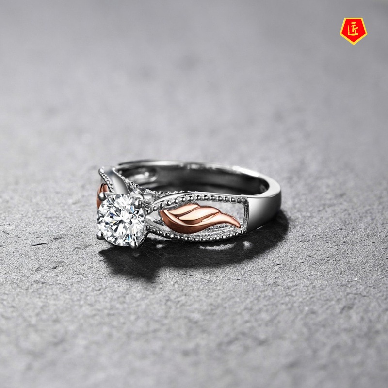 [Ready Stock]Women's Fashionable Elegant Rose Gold Wings Color Separation Ring