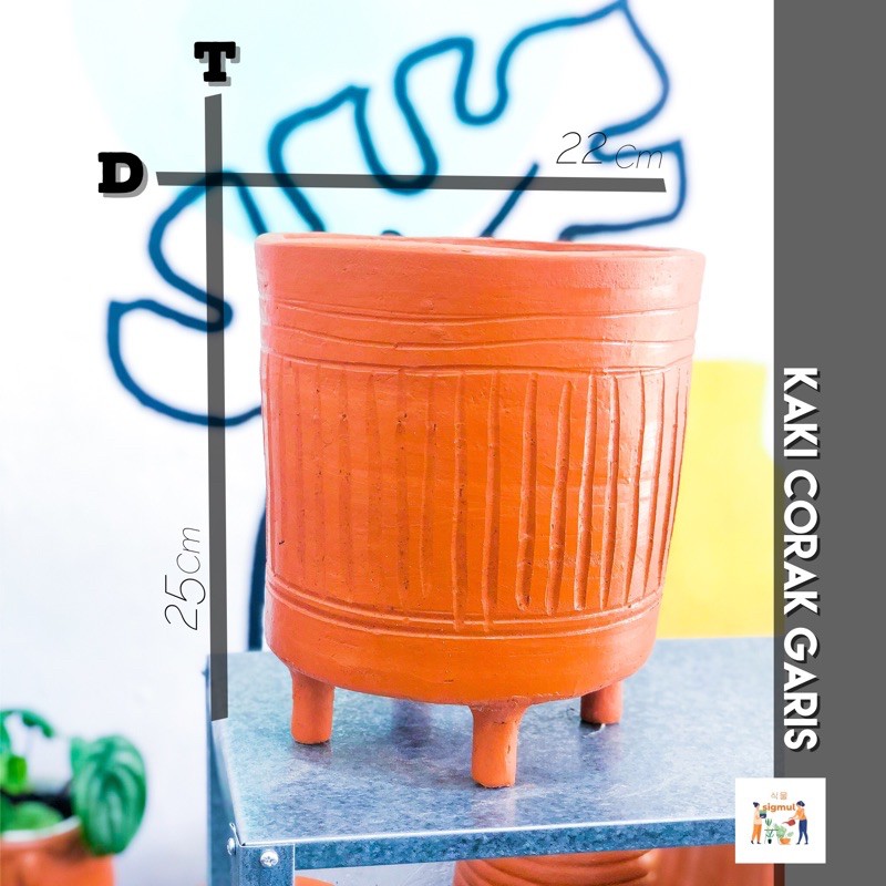 Pot Terakota / Pot Gerabah / Pot Teracotta / Tanah Liat Kaki Corak Garis