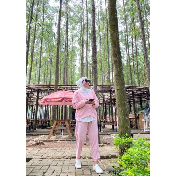 pakaian wanita onset waffle set premium terbaru / one set rayon wanita premium kain polos set tunik