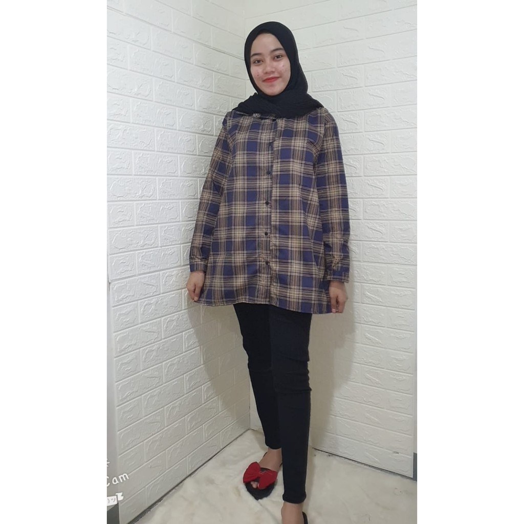 RILLO - KEMEJA TUNIK JUMBO WANITA KATUN MOTIF KOTAK