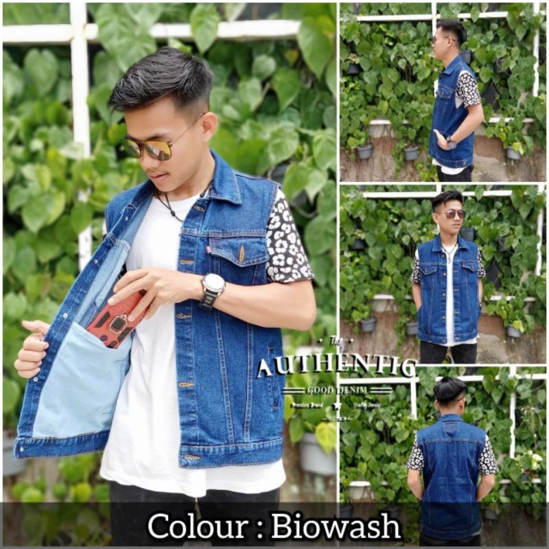 Jaket Rompi Jeans Pria | Vest Jeans Pria | Jaket Jeans Rompi | Jaket Jeans Rompi Biru Pudar|BISA COD