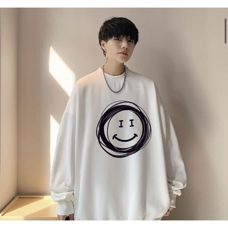 Sweater SMILE (S - 6XL) Crewneck Urban Style Korean BIGSIZE OVERSIZE Sweatshirt Harajuku Loose Long Sleeve Unisex Hitam Putih Mint Sage Green S M L XL XXL XXXL XXXXL 5XL 6XL Jumbo