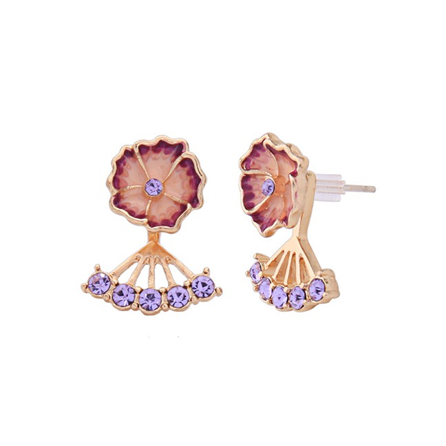 LRC Anting Tusuk Fashion Short  S925 Sterling Silver Glazed Flower Tassel Earrings F89148