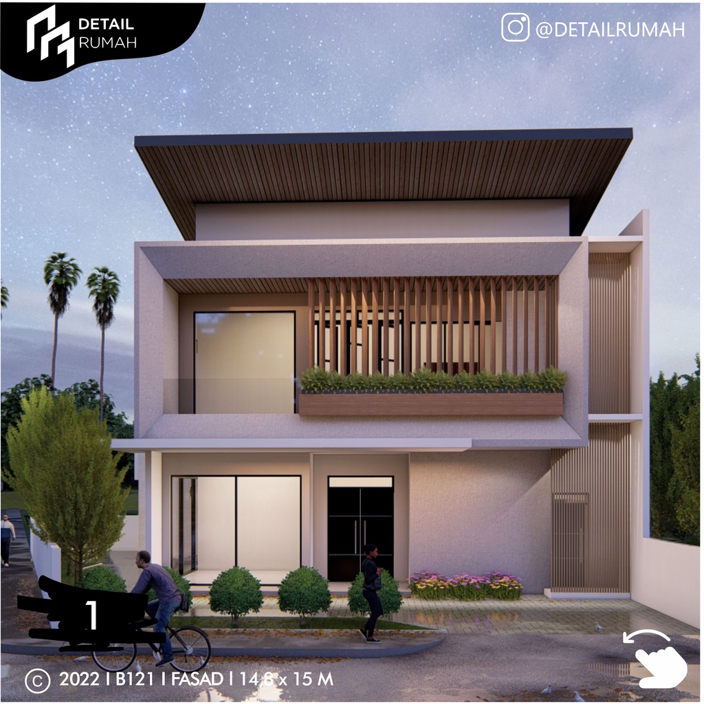 Desain Rumah Konsep Modern 14,8 x 15 M 2 lantai