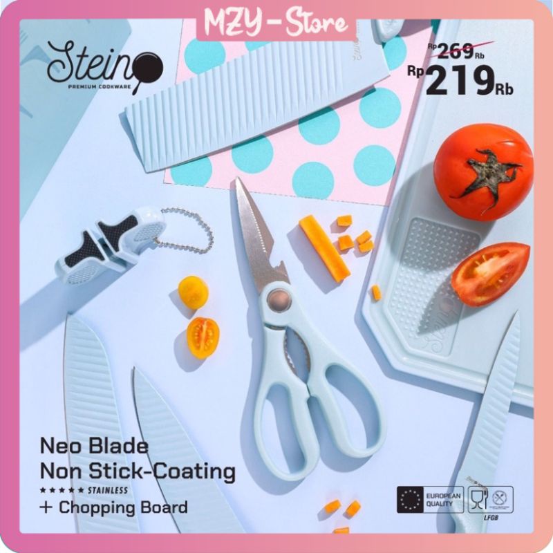 (Voucher Diskon 20 RB + Free Bubble) Stein Steincookware Pisau Neo Blade Cutting Board 7 in 1 Talenan Set Stein Pisau Biru Pisau Stein Neoblade Set Original