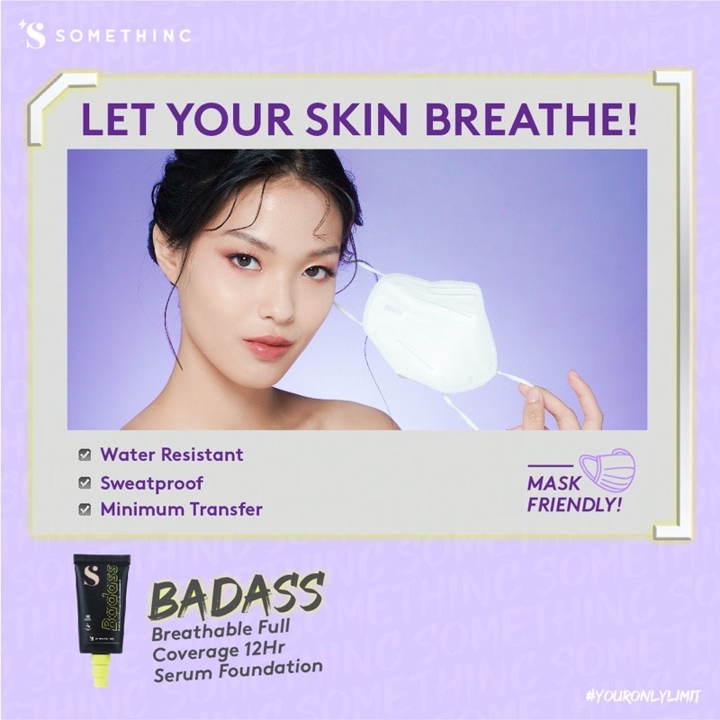 SOMETHINC Badass Breathable Full Coverage 12Hr Serum Foundation Indonesia / Make Up Skincare Cleanser Essence Toner Eye Cream Gel Mask / Cushion Loose Powder Blush On Concealer Highlighter Eyebrow Eyeliner Eyelash Mascara Lipstick Lip Tint Gloss Paket Set