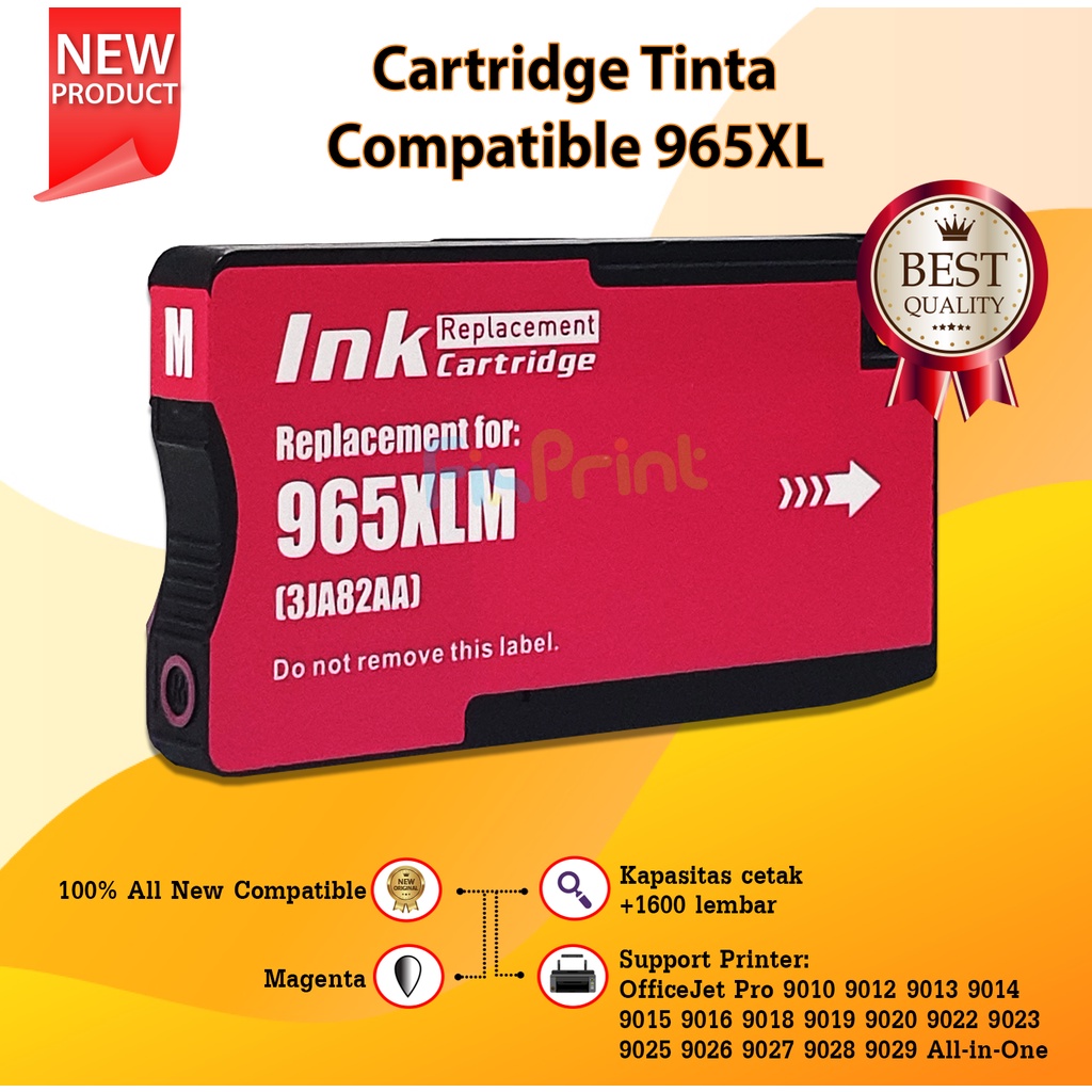 Catridge Compatible 965XL 965 Office Jet Pro 9010 9012 9016 9018 9019 9020 CMYK Plus Chip