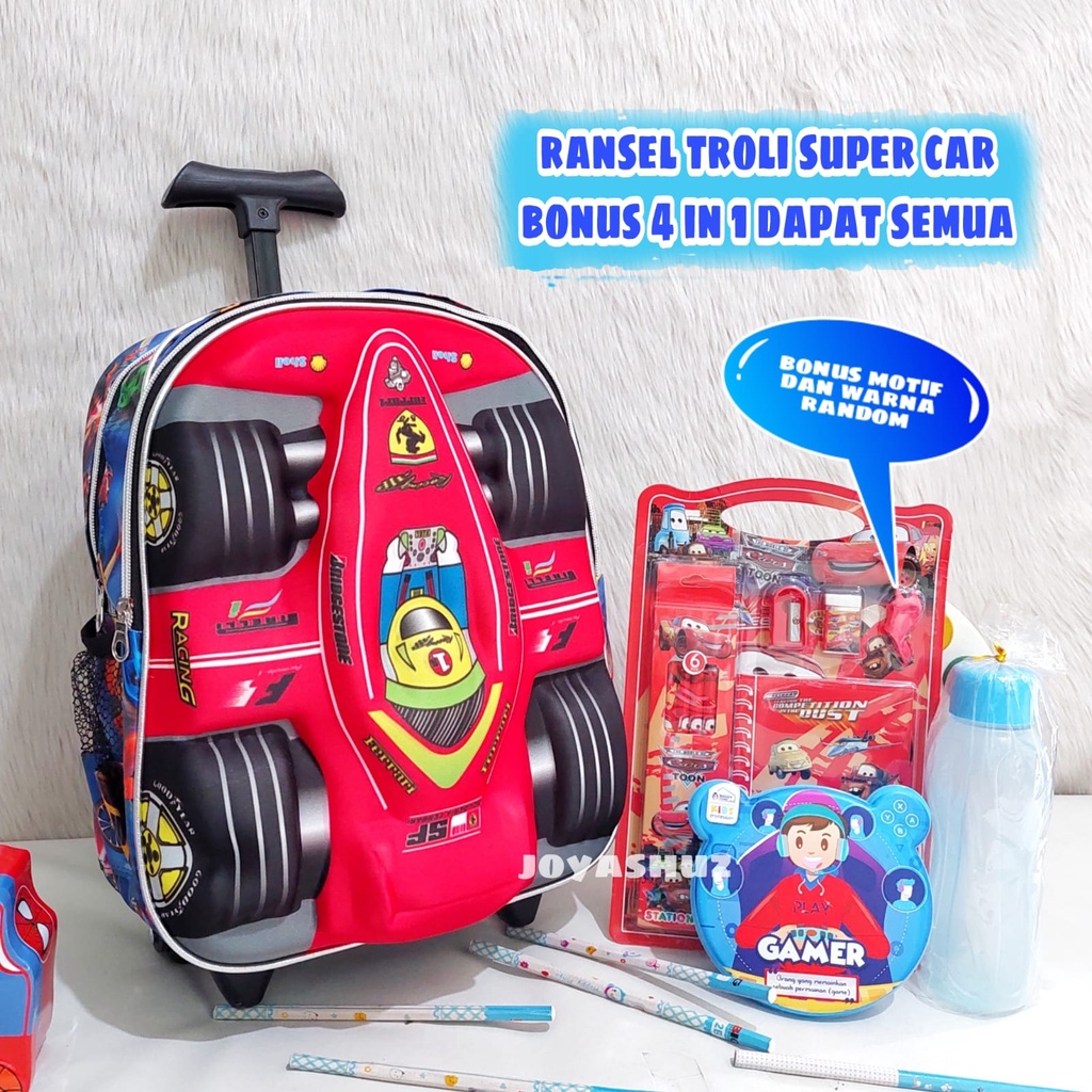 Tas Troli Anak Laki Laki Super Car - Tas Troli 3 Dimensi - Tas Troli Sekolah Gratis Botol Minum - Ransel Anak Troli TK - Tas Troli Anak Karakter Super Car 3D - Tas Troli Gratis Botol Minum - Ransel Troli Keren - Ransel Troli Super Car - Joyashuz