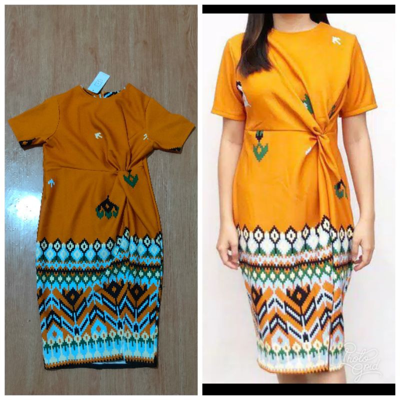 Dress scuba motif batik ethnic ulos