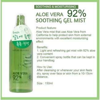 NATURE REPUBLIC Soothing &amp; Moisture Aloe Vera 92% Soothing Gel Mist 155ml