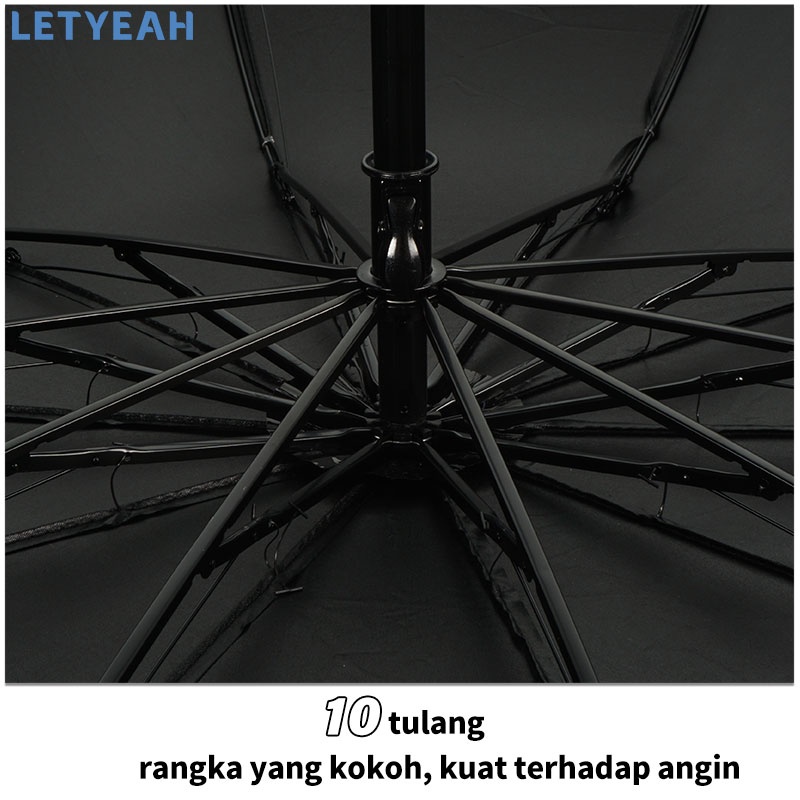 letyeah 10 tulang Payung lipat jumbo kokoh anti uv tahan angin dan hujan /payung lipat bisnis hitam