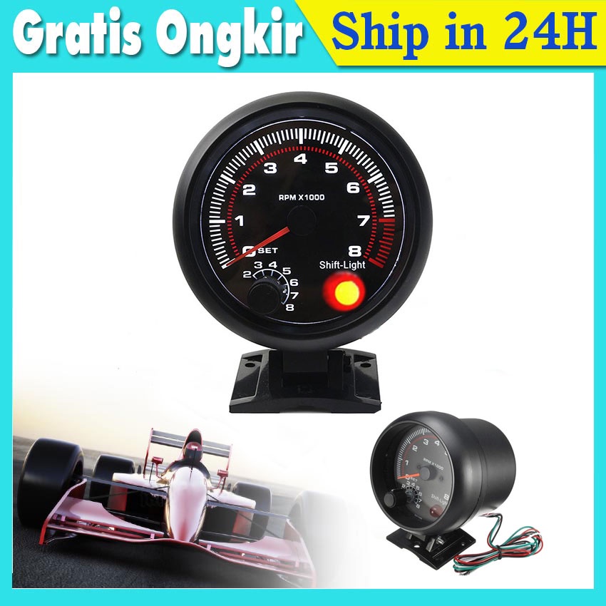Jual CP 3.75'' Universal Car Tachometer Tacho Gauge Meter LED Shift