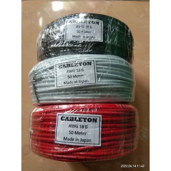 Kabel awg 18 besar serabut tembaga putih 1rol panjang 50meter 18 awg made in japan