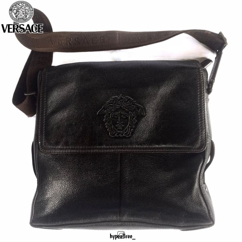 (Rare Item) Versace Counture Medusa Sling Bag Leather Black