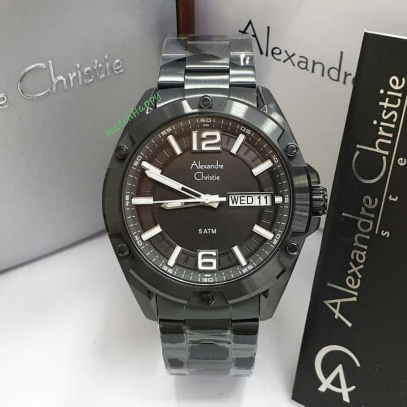 Alexandre Christie AC 6518 ME AC6518 ME 6518ME 6518 ME Mens DayDate Full Black 100% Original Garansi