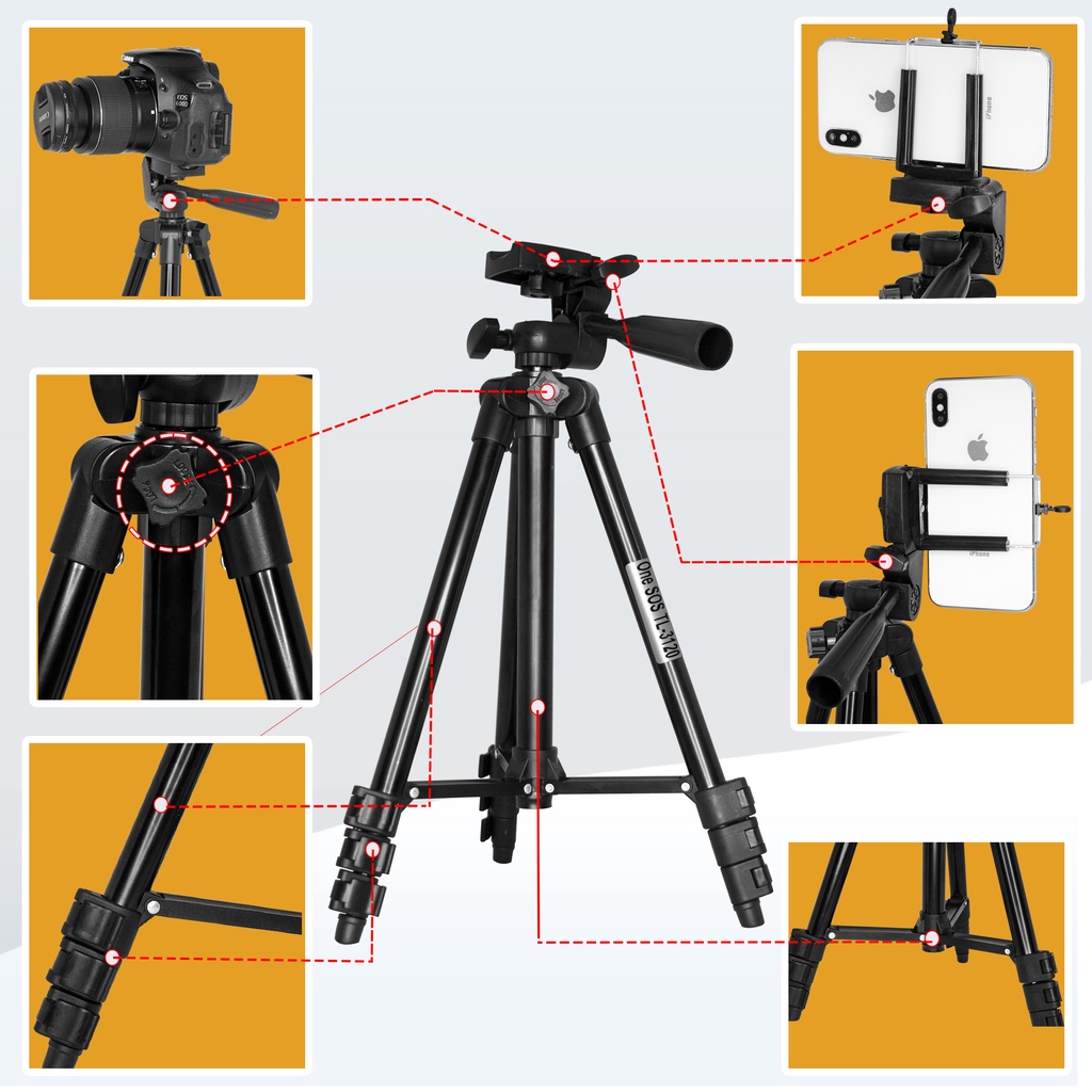 OneSOS TF-3120 Tripod/125cm Multifungsi dan Carry Bag untuk Kamera DSLR Mirrorless Free Holder U Hp