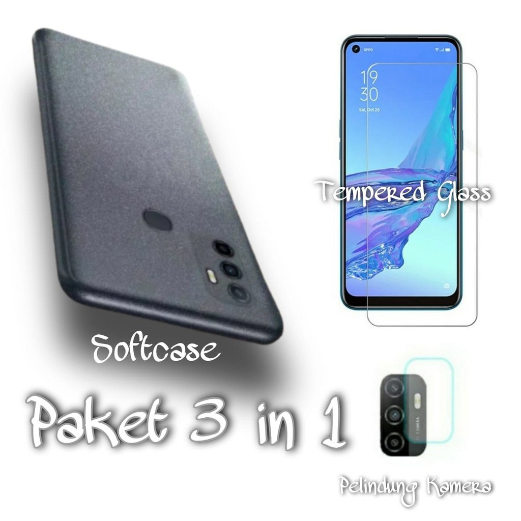 Case Oppo A53 Paket 3In1 Casing Soft Case+Tempered Glass+Pelindung Kamera A53