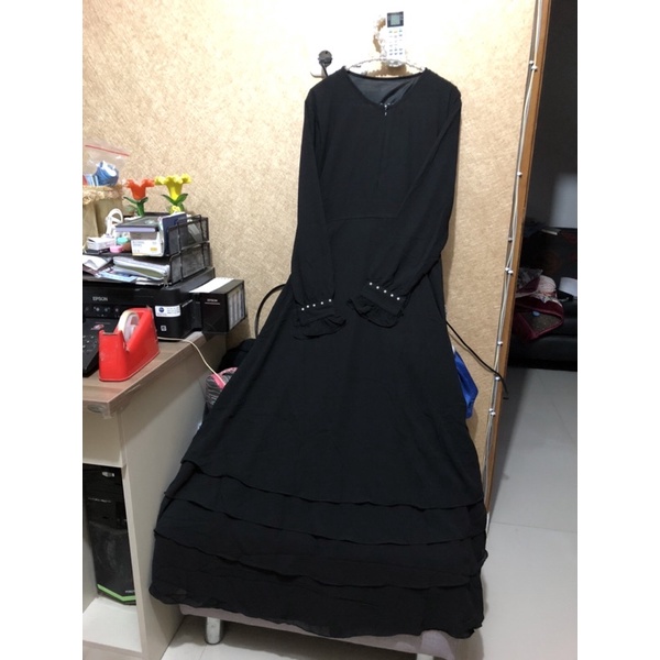 Preloved Hitam Polos Busui Rampel Gamis Rampel Dress Tingkat COD Umrah Haji Lebaran Muslim