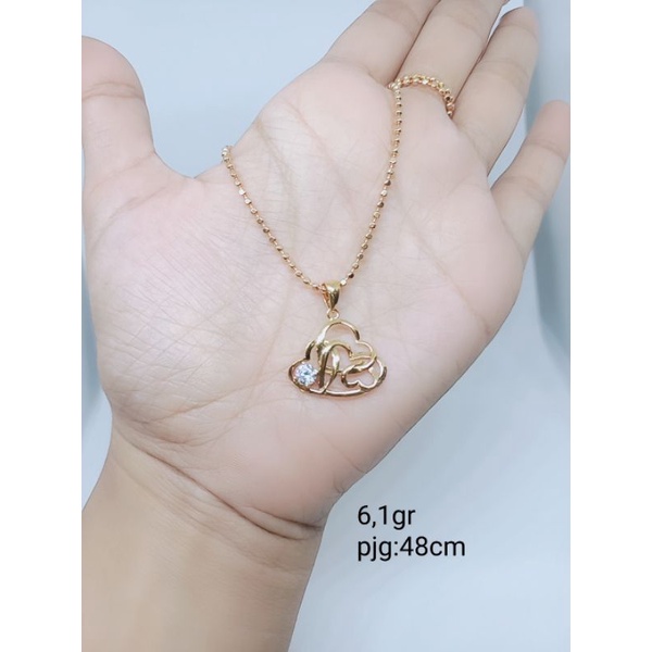 kalung perak925 asli lapis emas bijilada+liontin love kalung fashion wanita silver925