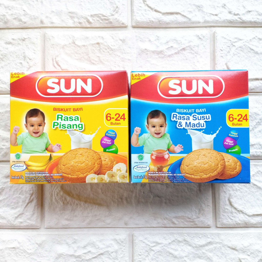 Sun Biskuit Bayi Rasa Pisang Susu &amp; Madu 75gr Makanan mpasi Snack Cemilan usia 6 bulan ke atas 6+