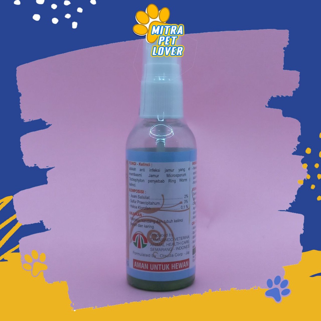 OBAT ANTI JAMUR KELINCI - FUNGI K SPRAY 60ML ORIGINAL - CAIRAN SEMPROT ATASI JAMUR GATAL RABBIT AMPUH AMAN SEHAT - ANTI KETOMBE , BOTAK &amp; LUKA INFEKSI - MURAH ASLI - GARANSI - KUALITAS PET ANIMAL TAMASINDO VITAMIN HEWAN BINATANG PELIHARAAN MITRAPETLOVER