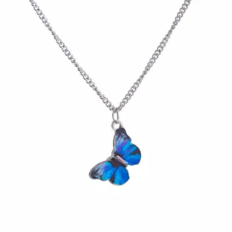 Kalung Korean Liontin Kupu-Kupu Fashion Wanita Model Korea Warna Biru