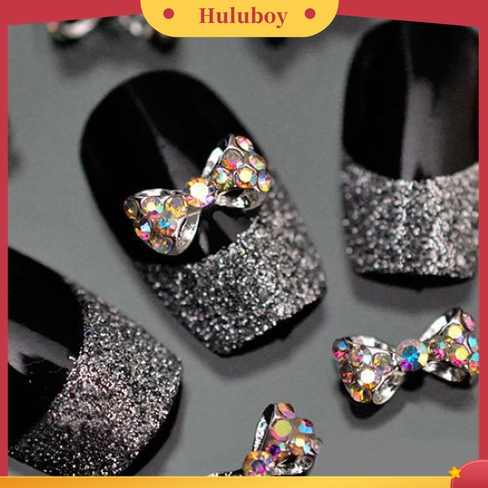 Huluboy Huluboy♡ 10pcs Stiker Nail Art Bentuk Pita Bahan Alloy Hias Berlian Imitasi Glitter Multi Warna