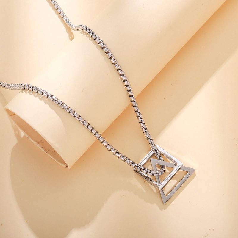 Kalung Dengan Liontin Bentuk Segitiga Bahan Stainless Steel Gaya Hip Hop Rock Untuk Pria
