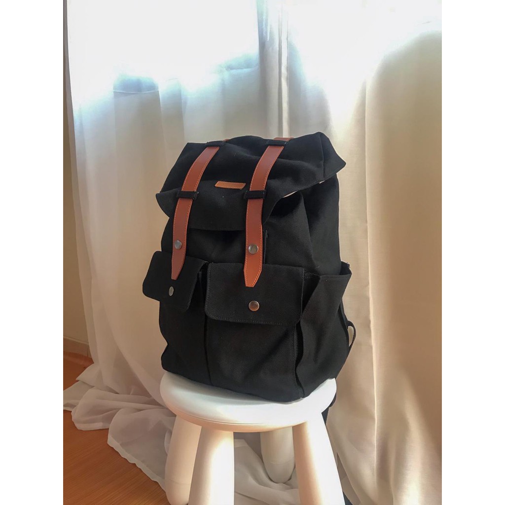 TAS RANSEL LAPTOP UNISEX KANVAS HEEJOU MUDY BLACK