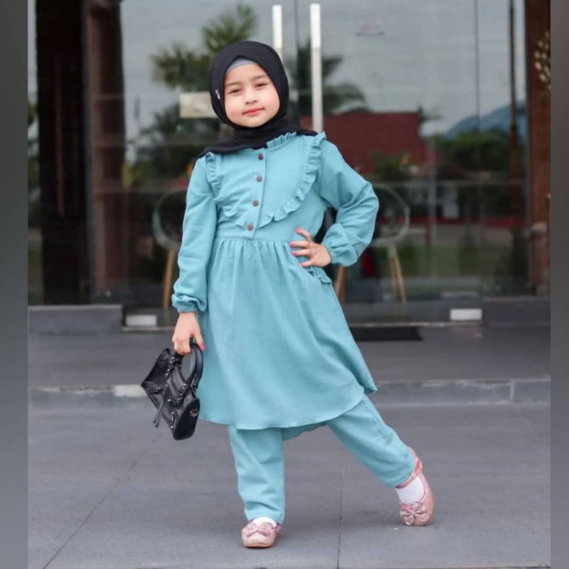 SETELAN MUSLIM ANAK REMAJA 9-12 TAHUN/ZAHIRA SET KIDS/SETELAN MUSLIM ANAK TANGGUNG TUNIK DAN CELANA/FAR MOSLEMSTORE