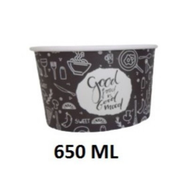 Paper Bowl motif Good Mood Hitam 650 ml ( 50 pc ) tanpa tutup