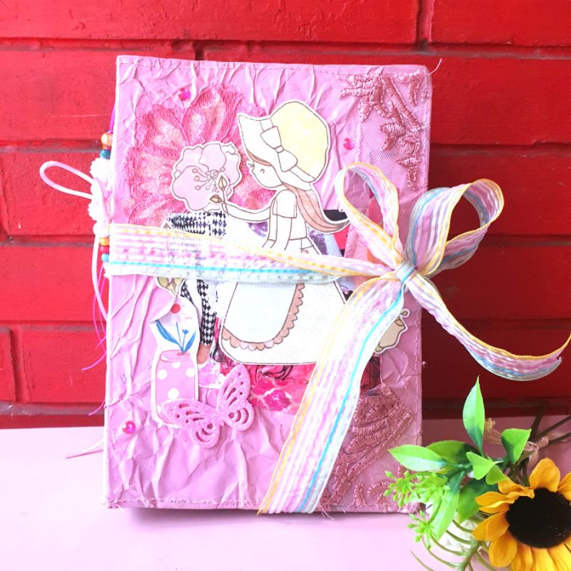 

Junk Journal Pink Hand Made Scrap Book Notebook