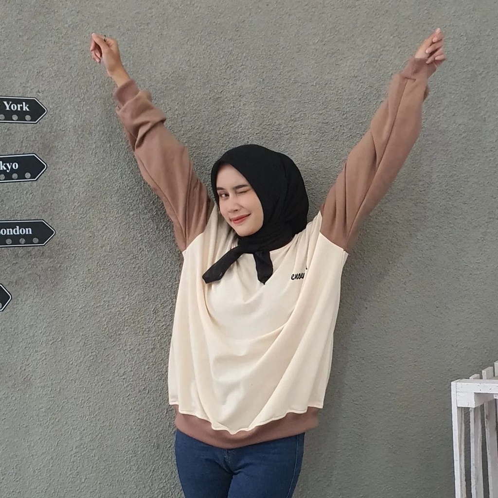 ENOW 2TONE SWEATER  WANITA CREWNECK WANITA - SWEATER HALUS PREMIUM