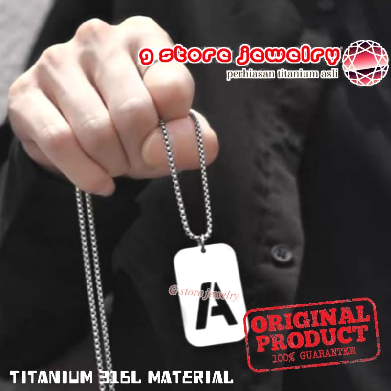 kalung pria cowok keren titanium anti karat asli original liontin huruf warna silver