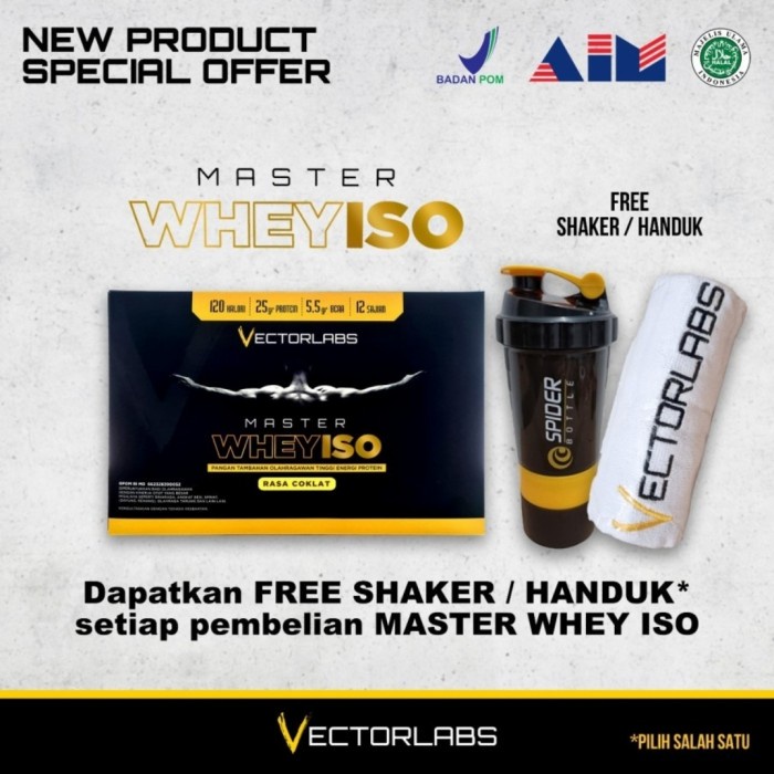 VECTORLABS Master WheyISO 12 Sachet Whey ISO Protein Isolate Susu Gym - Coklat
