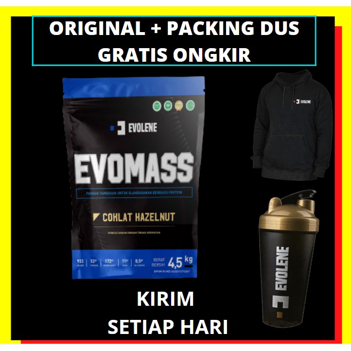 EVO MASS 4,5KG EVOLENE EVOMASS BPOM HALAL COKLAT HAZELNUT SUSU PROTEIN 10LBS 10 LBS 4,5 KILO KG EVOMAS EVO MAS EVOLINE EVOLEN GAIN SURPLUS KALORI PENAMBAH BERAT BADAN BB PRO GAINER (BKN WHEY) BCAA GLUTAMINE VANILA ICE CREAM VANILLA ICE CREAM VANILA