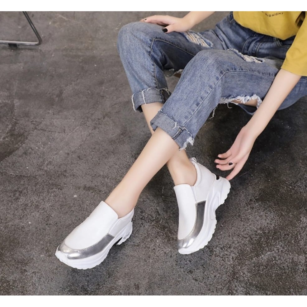 SEPATU FASHION WANITA SNEAKERS CASUAL LEATHER METALIC-4