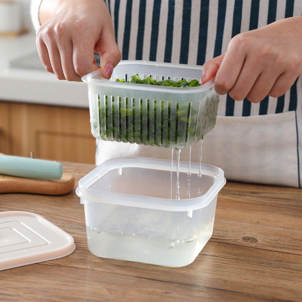 [Elegan] Fresh-keeping Box Plastik Transparan Untuk Rumah Tangga Kotak Penyimpanan Sealed Box Dapur Gadget Drain Basket