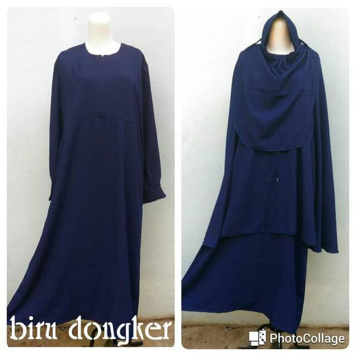 TUNIK CANTIK SETELAN GAMIS POLOS CADAR TALI JILBAB SELUTUT/SEPAHA BIRU DONGKER VC1