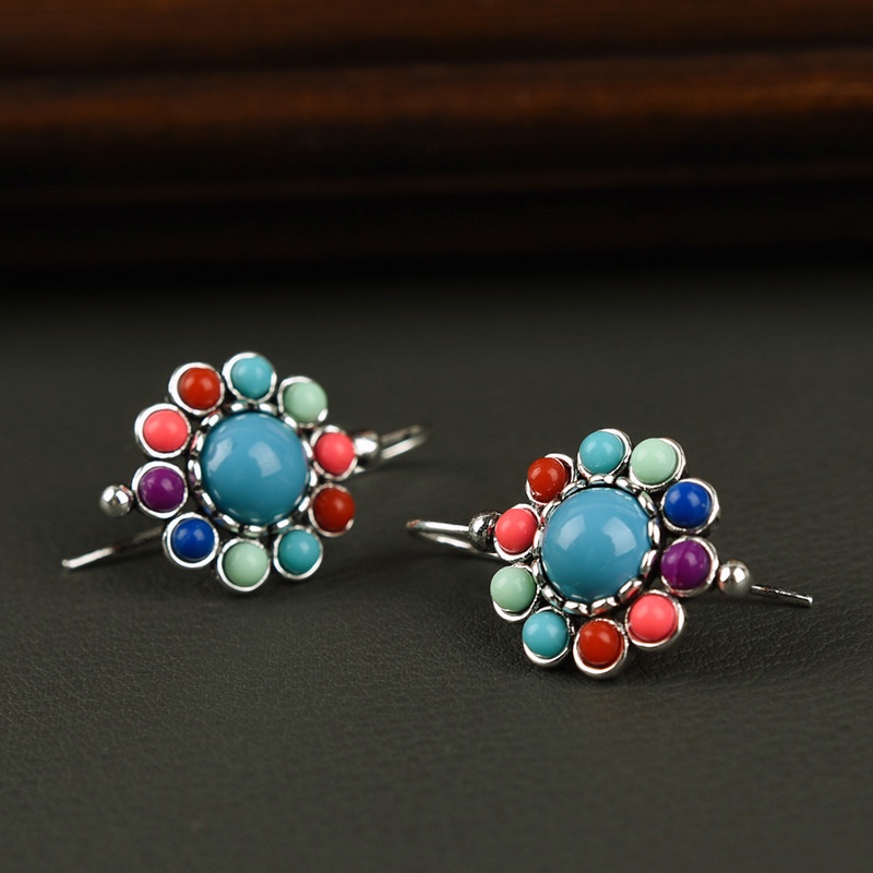 1 Pasang Anting Liontin Turquoise Warna-Warni Gaya Vintage Etnik Minimalis Untuk Wanita