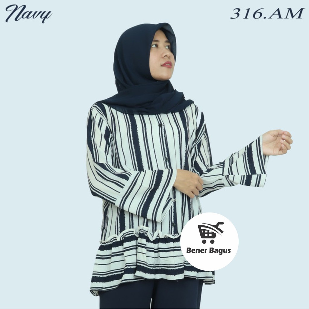 AX Blouse Jumbo kalong salur wanita baju muslimah garis garis premium | Blus Atasan Wanita Muslimah